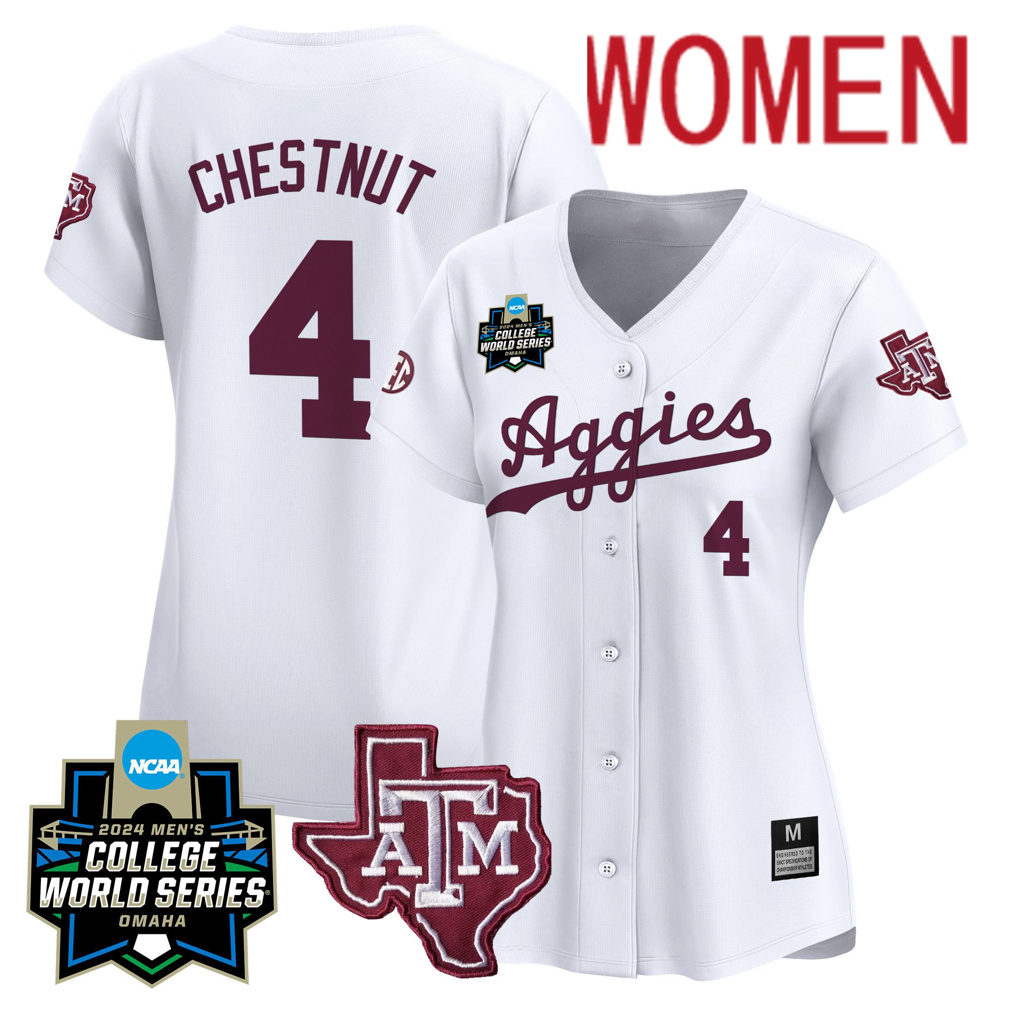 Women Texas A&M Aggies 4 Chestnut White 2024 College World Series Vapor Premier Limited NCAA Jersey